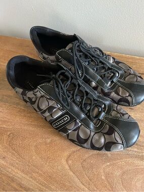 Coach Kirby Signature C Logo Monogram Sneakers in Black and Grey